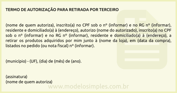 Modelo de Termo de Autorização para Retirada por Terceiro