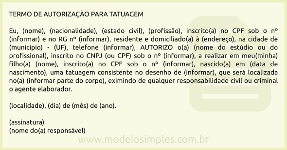 Modelo de Termo de Autorização para Tatuagem em Menor