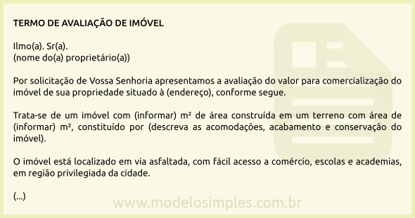 Modelo de Termo de Avaliação de Imóvel