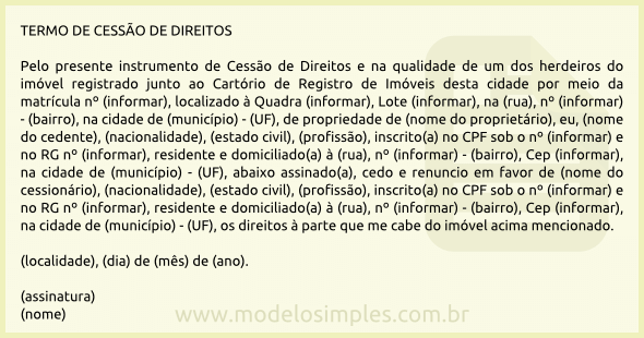 Modelo de Termo de Cessão de Direitos