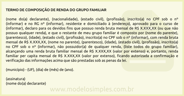 Modelo de Termo de Composição de Renda do Grupo Familiar