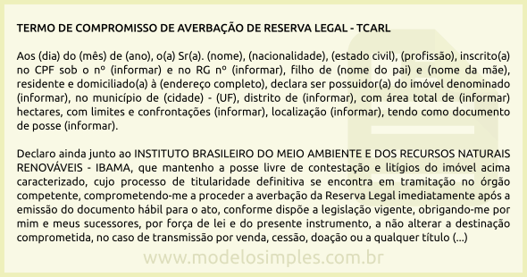 Modelo de Termo de Compromisso de Averbação de Reserva Legal