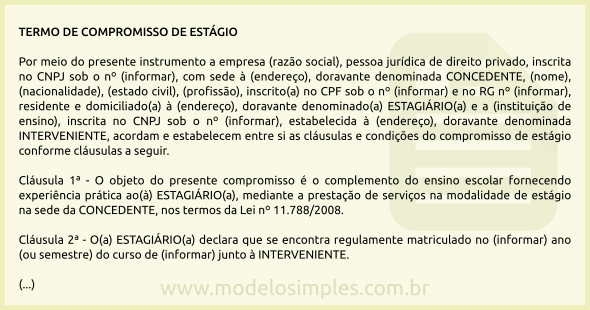 Modelo De Termo De Compromisso De Estágio