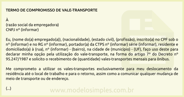 Modelo de Termo de Compromisso de Vale-Transporte