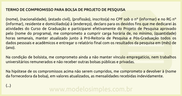 Modelo de Termo de Compromisso para Bolsa de Projeto de Pesquisa