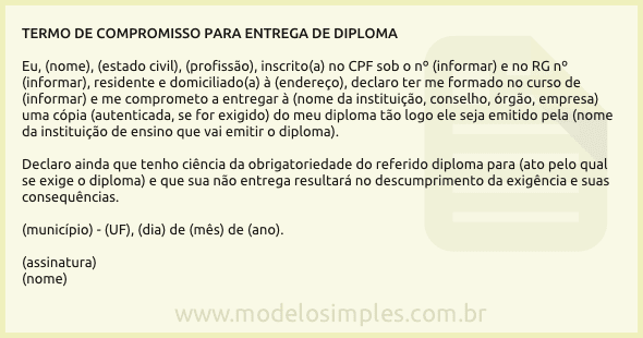 Modelo de Termo de Compromisso para Entrega de Diploma