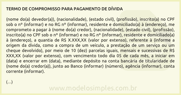 Modelo de Termo de Compromisso para Pagamento