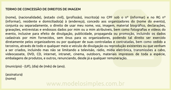 Modelo de Termo de Concessão de Direitos de Imagem e Outros