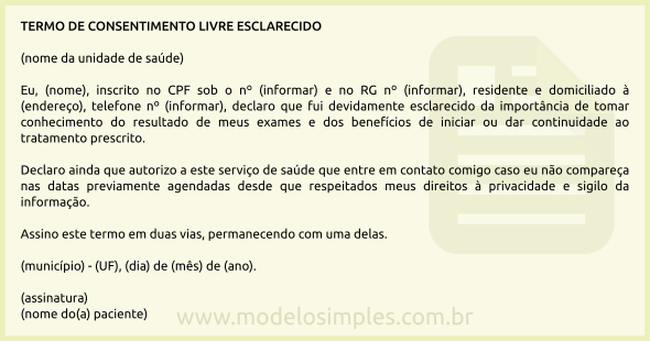 Modelo de Termo de Consentimento para Contato com o Paciente