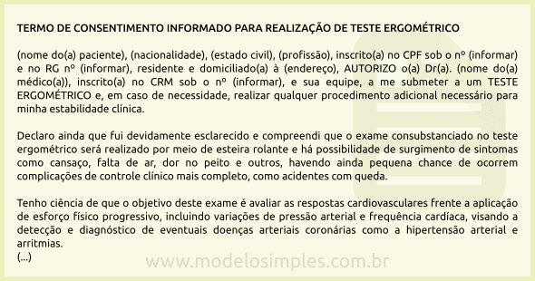 Modelo de Termo de Consentimento para Realização de Teste Ergométrico