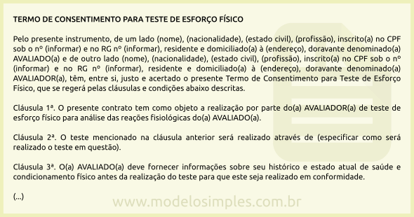 Modelo de Termo de Consentimento para Teste de Esforço Físico