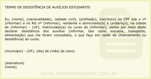 Modelo de Termo de Desistência de Auxílios Estudantis