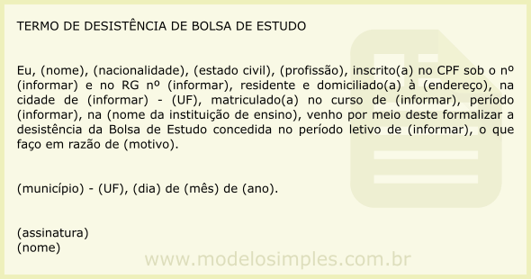 Modelo de Termo de Desistência de Bolsa de Estudo