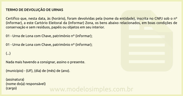 Modelo de Termo de Devolução de Urnas para Votação