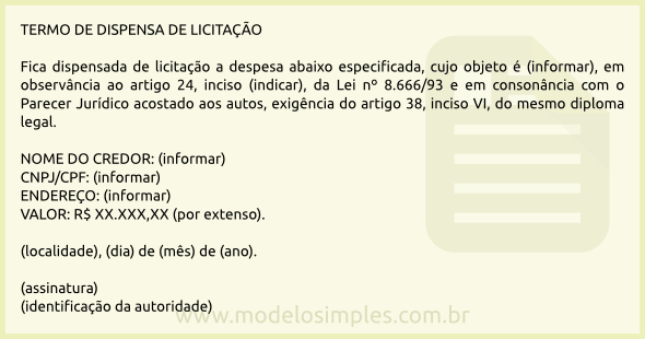 Modelo de Termo de Dispensa de Licitação