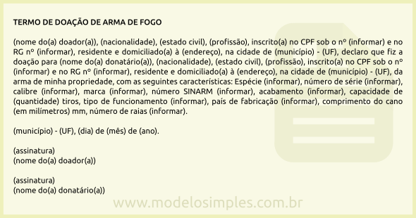 Modelo de Termo de Doação de Arma de Fogo