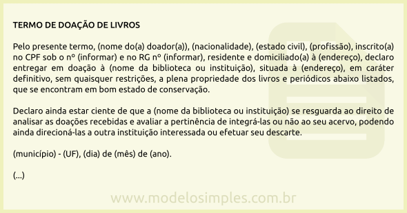 Modelo de Termo de Doação de Livros