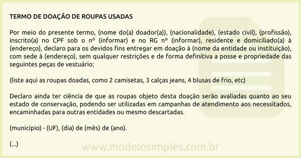 Modelo de Termo de Doação de Roupas Usadas