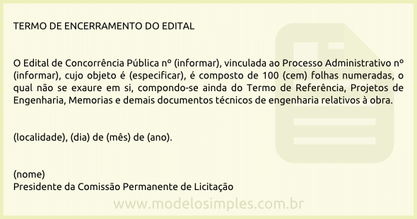 Modelo de Termo de Encerramento de Edital de Concorrência Pública