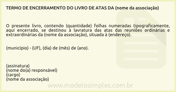 Modelo de Termo de Encerramento de Livro de Atas de Associação