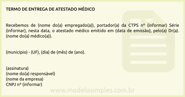 Modelo de Termo de Entrega de Atestado Médico