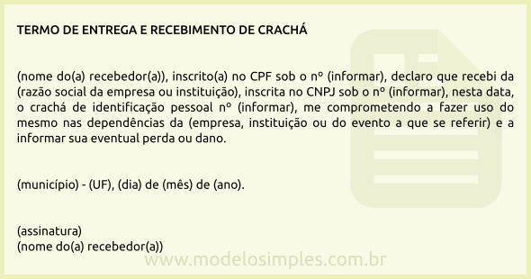 Modelo de Termo de Entrega e Recebimento de Crachá