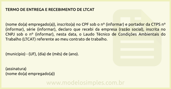 Modelo de Termo de Entrega e Recebimento de LTCAT