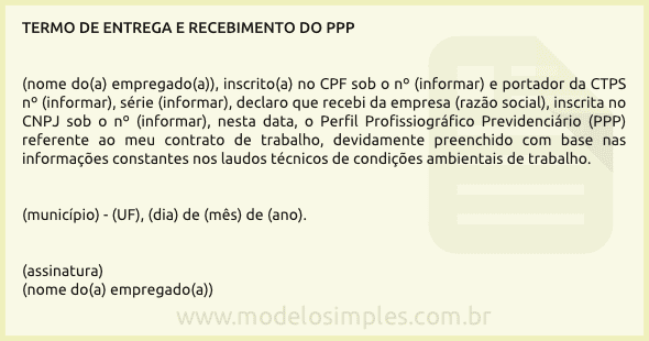 Modelo de Termo de Entrega e Recebimento do PPP