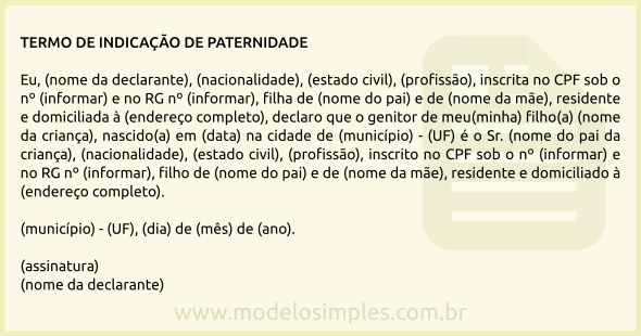 Modelo de Termo de Indicação de Paternidade