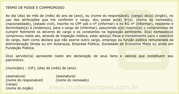 Modelo de Termo de Posse e Compromisso