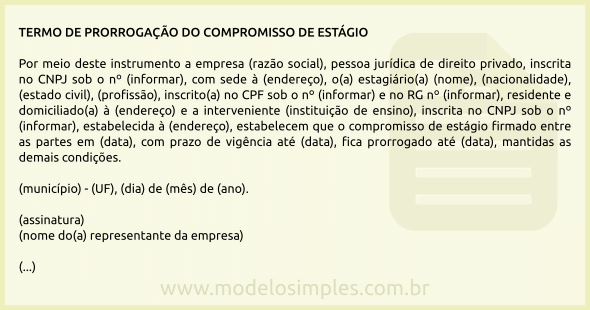 Modelo de Termo de Prorrogação do Compromisso de Estágio