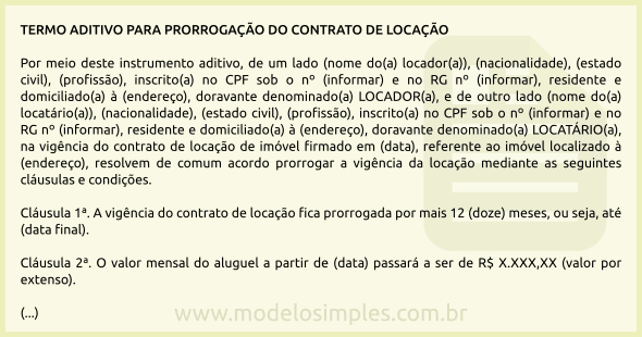 Modelo de Termo de Prorrogação do Contrato de Locação