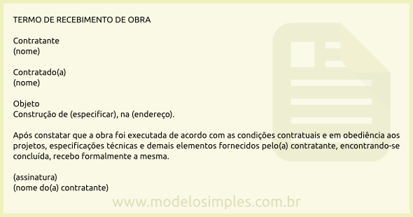 Modelo de Termo de Recebimento de Obra