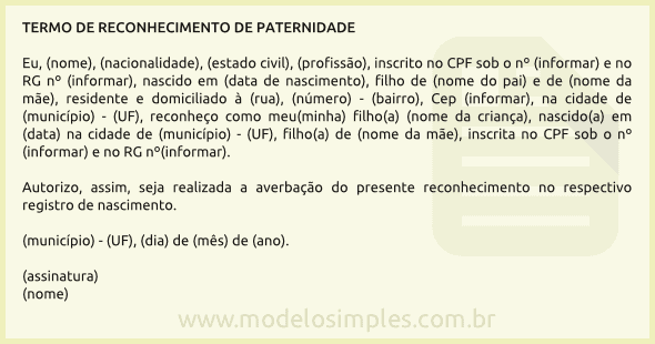 Modelo de Termo de Reconhecimento de Paternidade