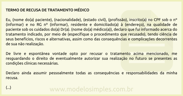 Modelo de Termo de Recusa de Tratamento Médico