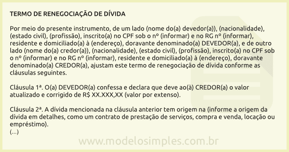 Modelo de Termo de Renegociação de Dívida