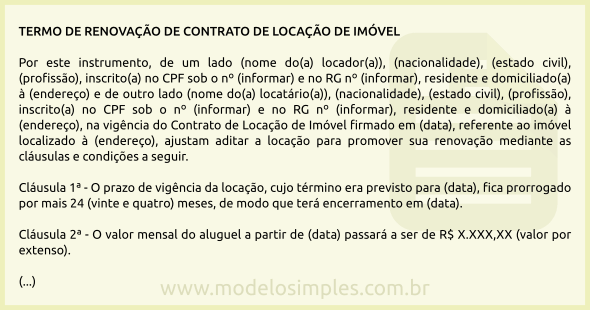 Modelo de Termo de Renovação de Contrato de Locação de Imóvel