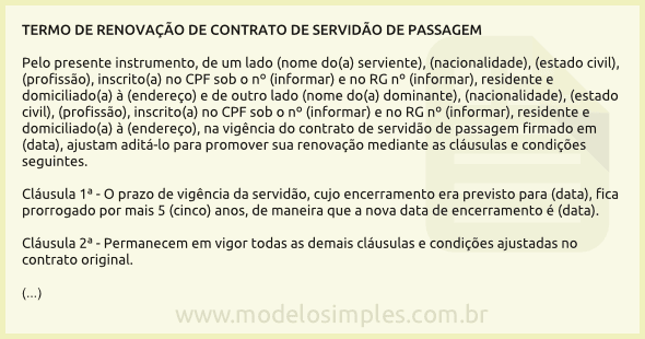 Modelo de Termo de Renovação de Contrato de Servidão de Passagem