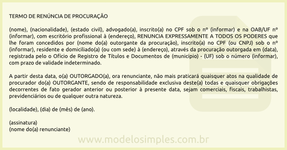 Modelo de Termo de Renúncia de Procuração