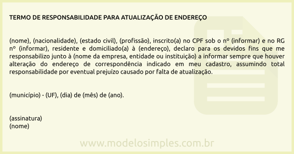 Modelo de Termo de Responsabilidade para Atualização de Endereço