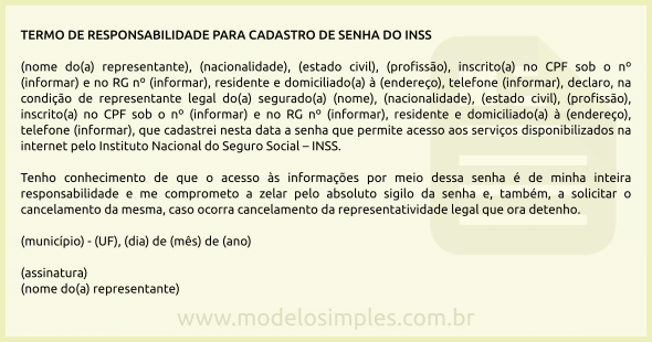 Modelo de Termo de Responsabilidade para Cadastro de Senha do INSS