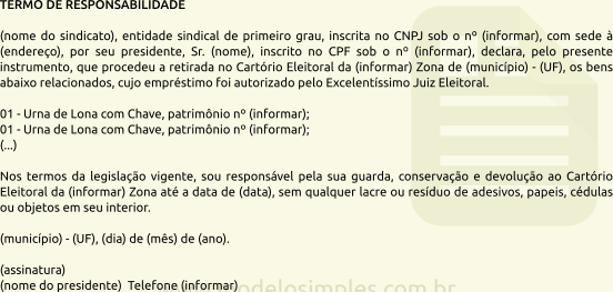 Modelo de Termo de Responsabilidade para Retirada de Urnas para Eleição