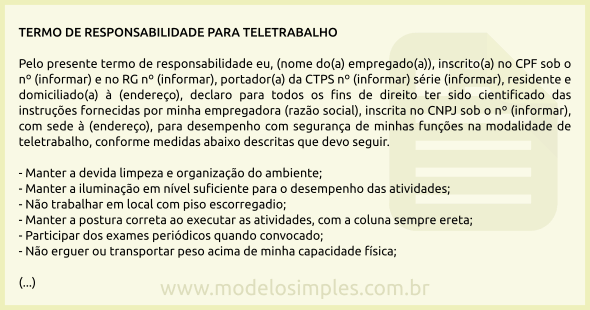 Modelo de Termo de Responsabilidade para Teletrabalho