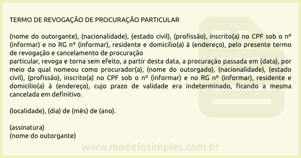 Modelo de Termo de Revogação de Procuração