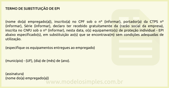 Modelo de Termo de Substituição de EPI