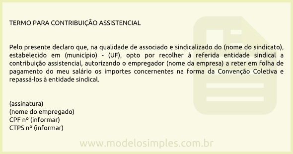 Modelo de Termo para Contribuição Assistencial