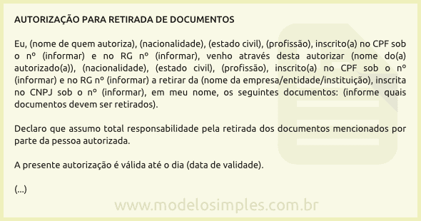 Modelo de Autorização para Retirada de Documentos