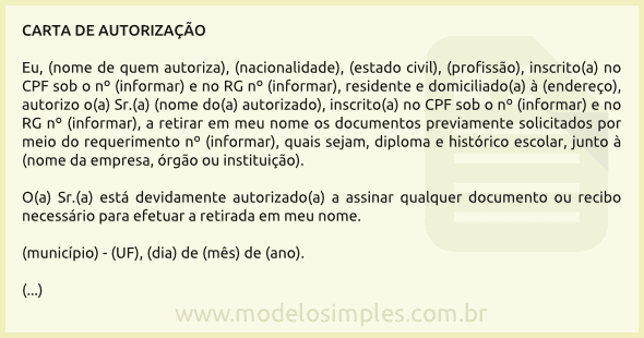 Modelo de Carta de Autorização