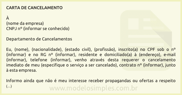 Modelo De Carta De Cancelamento