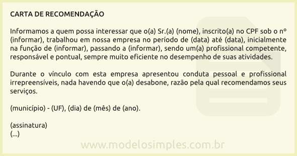 Modelo de Carta de Recomendação